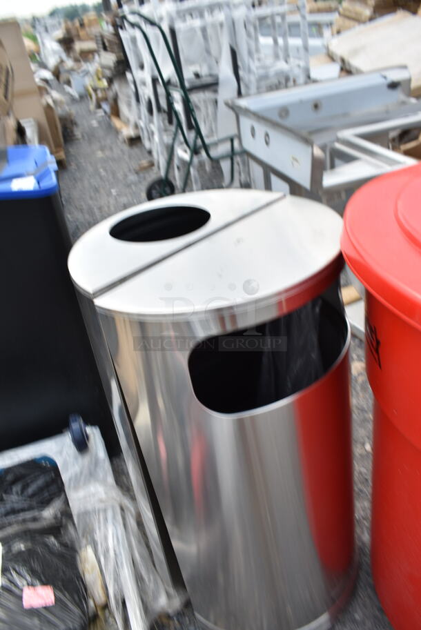 3 BRAND NEW SCRATCH AND DENT! Cans; Lavex 475TCRND55RD 55 Gallon Red Round Commercial Trash Can, Black Mixed Recycling and Chrome Finish Trash Can. 3 Times Your Bid! - Image 5 of 8