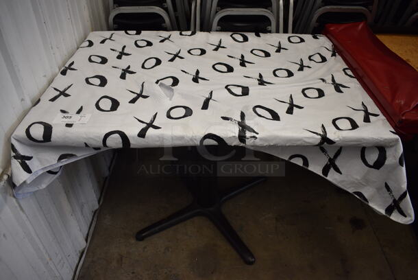 Table on Black Metal Table Base w/ Table Cloth. 42x30x30