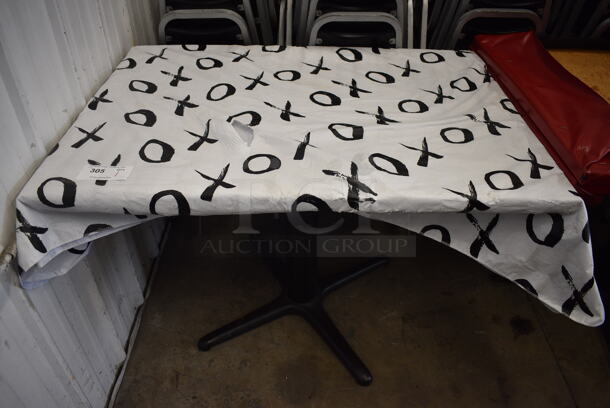 Table on Black Metal Table Base w/ Table Cloth. 42x30x30 - Image 1 of 5