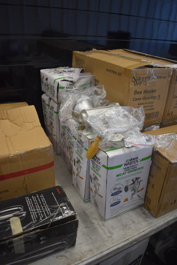7 BRAND NEW IN BOX Winco Kattex Heavy Duty Cast Iron Meat Grinders. 7 Times Your Bid! - Image 2 of 4