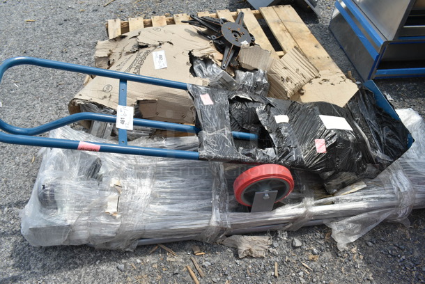 2 BRAND NEW SCRATCH AND DENT! Items; Lavex 503HDTH600BL 600 lb. Blue Hand Truck With 10" Solid Rubber Wheels and Lavex 257UB1660 16" x 60" Heavy-Duty Steel U-Boat Utility Cart - 2000 lb. Capacity. 2 Times Your Bid! - Image 2 of 4