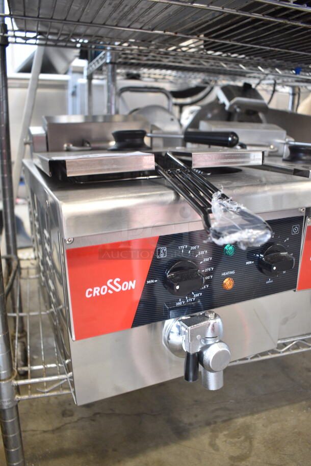 BRAND NEW SCRATCH AND DENT! 2023 Crosson EF-6V Stainless Steel Commercial Countertop Electric Powered Fryer w/ Metal Fry Basket and Lid. 120 Volts, 1 Phase. - Image 3 of 8