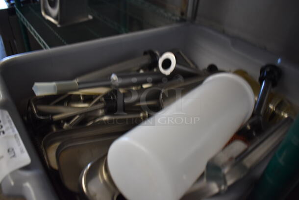 ALL ONE MONEY! Lot of Various Metal Pieces to Server Pumps in Gray Poly Bus Bin - Image 5 of 5