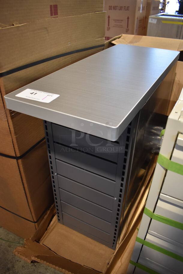 BRAND NEW! Royston Gray Metal Counter w/ Wood Pattern Countertop. 12x30x27.5 - Image 2 of 5