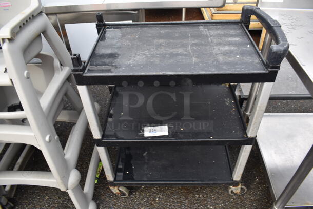 Black Poly 3 Tier Cart on Commercial Casters. 29x16x37
