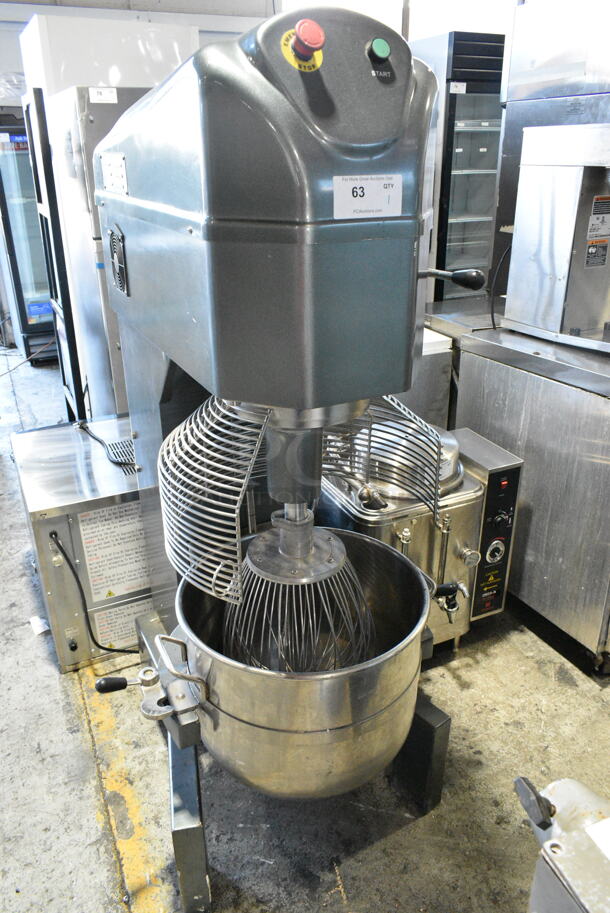 Avantco MX60 Metal Commercial Floor Style 60 Quart Planetary Dough Mixer w/ Stainless Steel Mixing Bowl, Bowl Guard and Whisk Attachment. 240 Volts, 3 Phase.  - Image 1 of 7