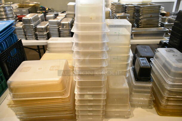 ALL ONE MONEY! Lot of Various Items Including Poly Drop In Bins and Lids. Does Not Include Table. (main dining room) - Image 5 of 8