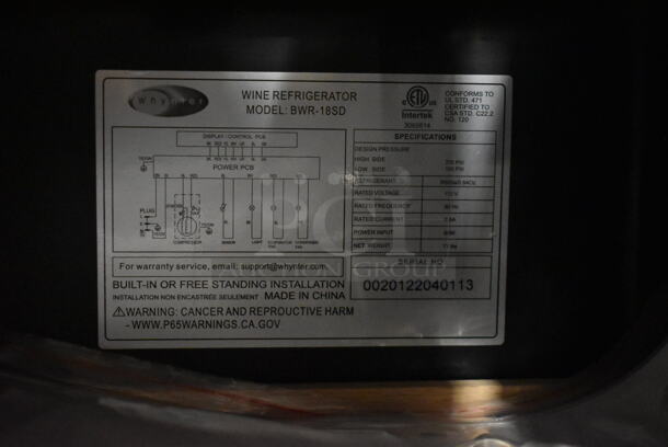 BRAND NEW SCRATCH AND DENT! Whynter BWR-18SD 12" width 18 Bottle Built-In Wine Refrigerator Merchandiser. 115 Volts, 1 Phase. Tested and Working! - Image 5 of 5