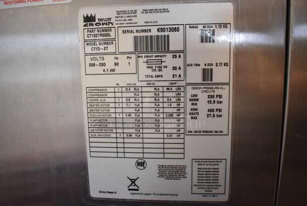 Taylor C713-27 Stainless Steel Commercial Floor Style Water Cooled 2 Flavor w/ Twist Soft Serve Ice Cream Machine on Commercial Casters. 208-230 Volts, 1 Phase. 25x40x60 - Image 4 of 7