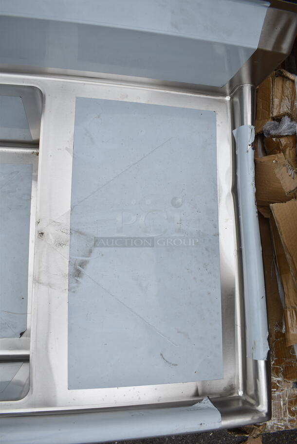 BRAND NEW SCRATCH AND DENT! Regency 600S32424218 Stainless Steel Commercial 3 Bay Sink w/ Dual Drain Board. Bays 24x24x14. No Legs. - Image 4 of 9