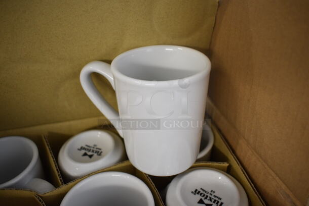 36 BRAND NEW IN BOX! Tuxton ALM-085 White Ceramic Mugs. 4.5x3x3.5. 36 Times Your Bid!