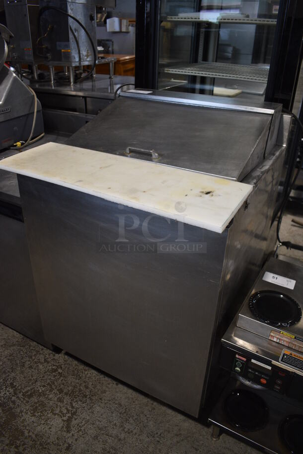 Stainless Steel Commercial Sandwich Salad Prep Table Bain Marie Mega Top w/ Various Drop In Bins and Cutting Board. 27.5x32x43. Tested and Powers On But Temps at 52 Degrees - Image 2 of 6