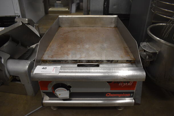 APW Wyott Champion Stainless Steel Commercial Countertop Natural Gas Powered Flat Top Griddle. 18x27x16