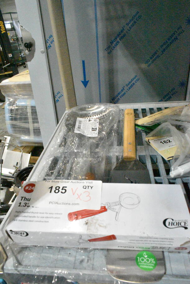 3 BRAND NEW! Items Including Choice 407TPD24RD Red Thumb Press Disher, QV12 Spatula, Skimmer. 3 Times Your Bid!  - Image 2 of 7