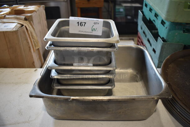 6 Various Stainless Steel Drop In Bins Includes 1/2x4. 6 Times Your Bid!