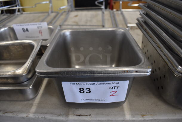 2 Stainless Steel 1/6 Size Drop In Bins. 1/6x4. 2 Times Your Bid!