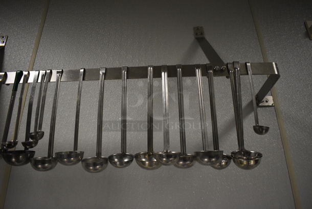 Stainless Steel Commercial Wall Mount Pot Rack w/ Various Metal Ladles. 60x12x16. BUYER MUST REMOVE. (kitchen) - Image 3 of 4