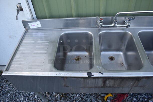 Stainless Steel Commercial 3 Bay Back Bar Sink w/ Dual Drain Boards, Ice Bin, Faucet and Handles. 83x19x32. Bays 10x14x10. Drain Boards 9x16x1 - Image 5 of 5