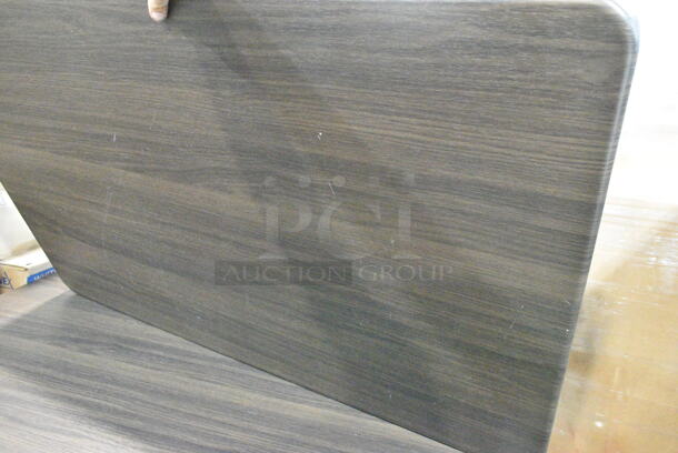 2 BRAND NEW SCRATCH AND DENT! Wood Pattern Dining Height Table on 2 Black Metal Straight Leg Table Base. 2 Times Your Bid! - Image 4 of 7