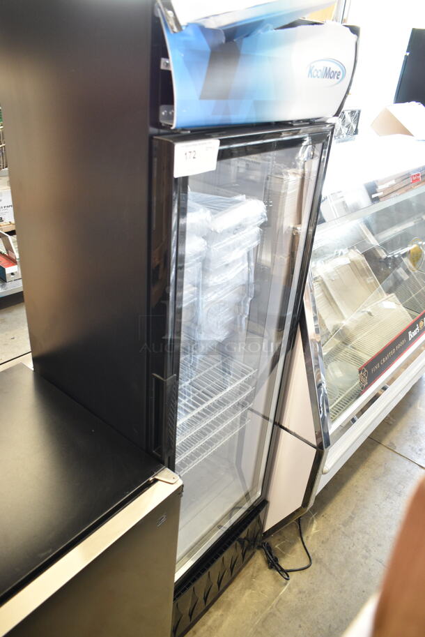 BRAND NEW SCRATCH AND DENT! KoolMore MDR-9CP Stainless Steel Commercial Single Door Reach In Cooler Merchandiser. See Pictures For Damage To Top Panel. 115 Volts, 1 Phase. Tested and Working! - Image 2 of 5