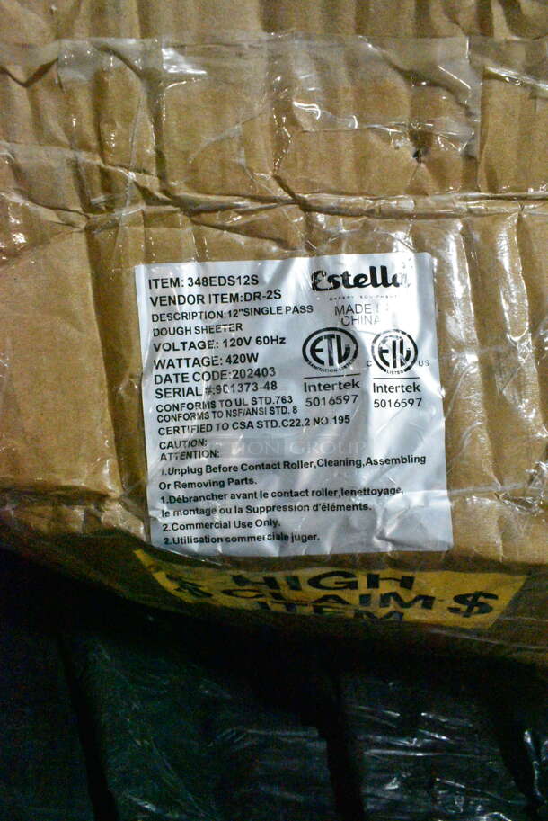BRAND NEW SCRATCH AND DENT! Estella 348EDS12S 12" Countertop One Stage Dough Sheeter. 115 Volts, 1 Phase. Tested and Working! - Image 7 of 7