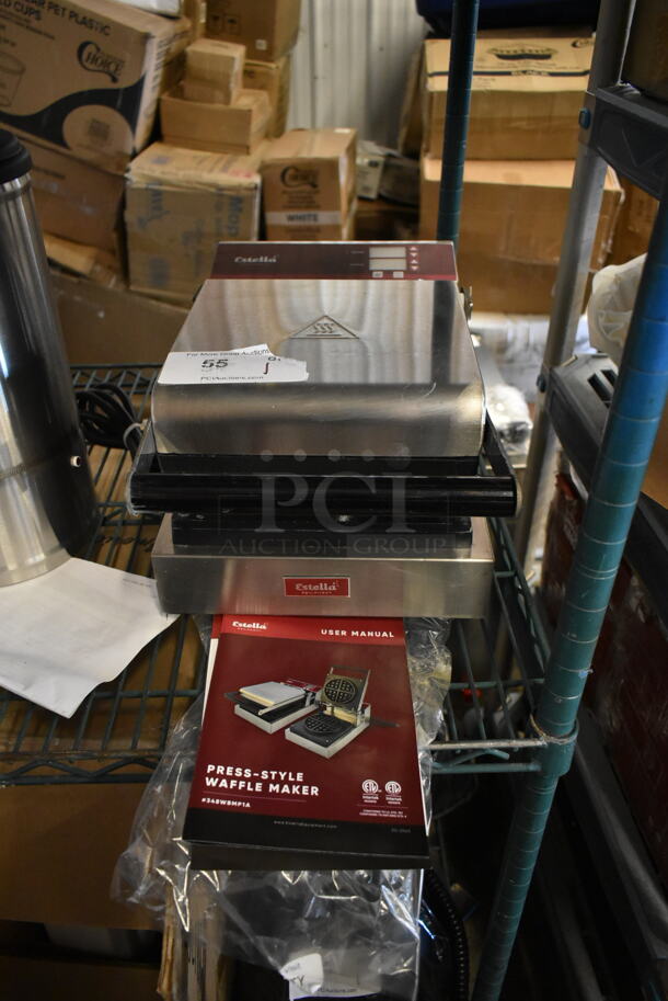 BRAND NEW SCRATCH AND DENT! Estella 348WBMP1A Stainless Steel Commercial Countertop Press-Style Belgian Waffle Maker. 120 Volts, 1 Phase. Tested and Working! - Image 2 of 8