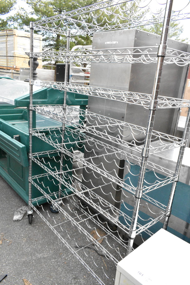 Chrome Finish 8 Tier Wine Bottle Rack on Commercial Casters. BUYER MUST DISMANTLE. PCI CANNOT DISMANTLE FOR SHIPPING. PLEASE CONSIDER FREIGHT CHARGES. - Image 3 of 3