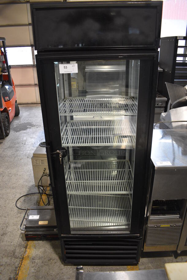 True Model G4SM-23 Metal Commercial Single Door Reach In Cooler Merchandiser w/ Poly Coated Racks. 115 Volts, 1 Phase. 27x31x79. Tested and Working!