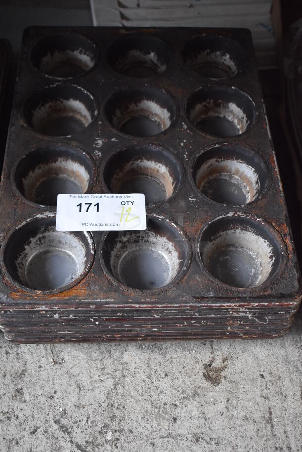 12 Metal 12 Cup Muffin Baking Pans. 12 Times Your Bid!