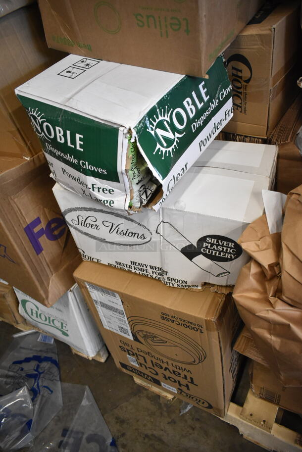 PALLET LOT of 19 BRAND NEW Boxes Including Choice 8 oz. White Paper Frozen Yogurt / Food Cup - 1000/Case, 39465XL Noble X Large Gloves, American Standard Ovalyn 0496221.020 19 1/4" x 16 1/4" White Vitreous China Single Bowl Undermount Sink, 500TO9 Choice 9" x 9" x 3" Microwavable 1-Compartment Black / Clear Plastic Hinged Container - 100/Case, 130WSPOONWP Choice Individually Wrapped Medium Weight White Plastic Teaspoon - 1000/Case, Tellus Plates, Choice Hot Cup Travel Lids. 19 Times Your Bid! - Image 9 of 9