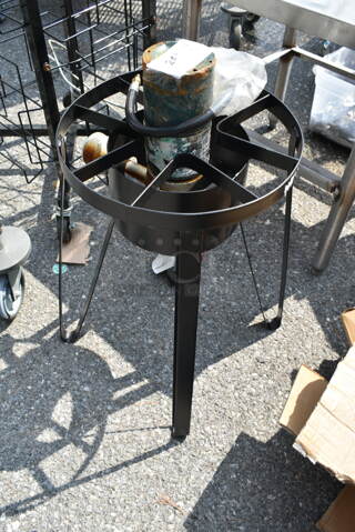 Black Metal Propane Gas Powered Single Burner Stock Pot Range. 