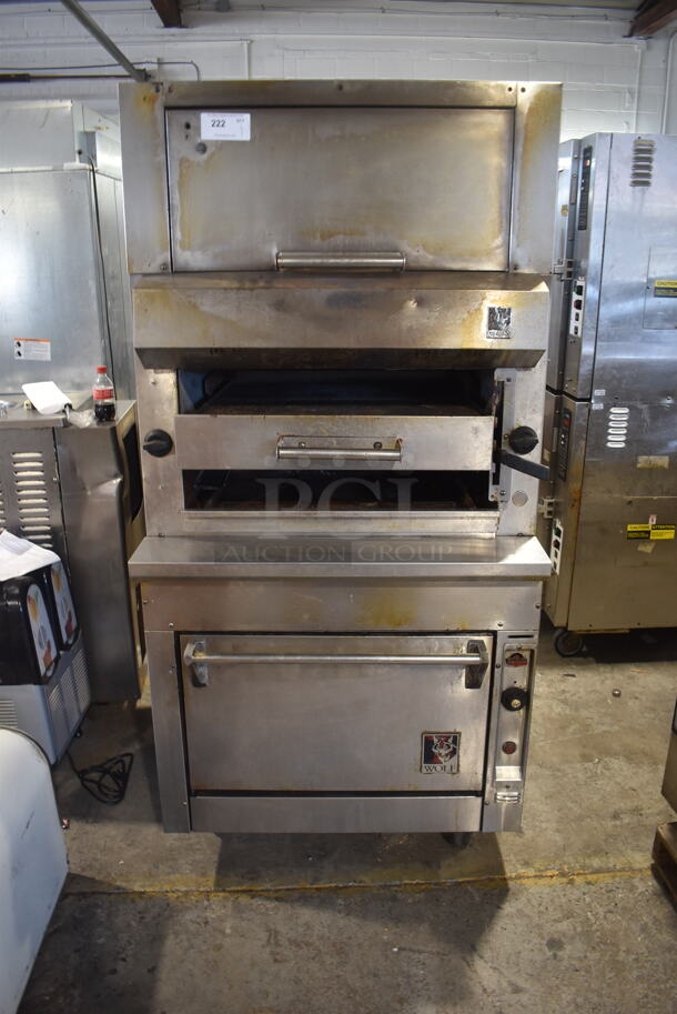 Wolf FHBO-6 Stainless Steel Commercial Natural Gas Powered Vertical Upright Broiler on Commercial Casters.  - Image 2 of 8