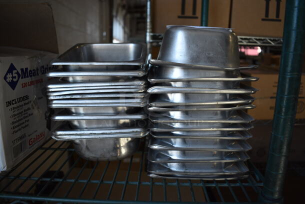 ALL ONE MONEY! Lot of 23 Various Stainless Steel Drop In Bins. Includes 6.5x20.5x2.5
