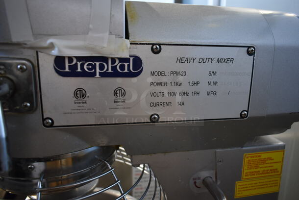 2019 PrepPal PPM-20 Metal Commercial Countertop 20 Quart Planetary Dough Mixer w/ Stainless Steel Mixing Bowl, Bowl Guard, Dough Hook, Paddle and Whisk Attachments. 110 Volts, 1 Phase. Tested and Working! - Image 7 of 7