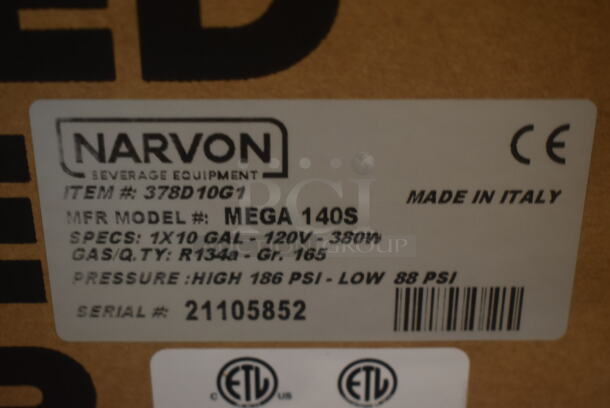 BRAND NEW IN BOX! Narvon MEGA 140S 378D10G1 Stainless Steel Commercial Single 10 Gallon Bowl Refrigerated Beverage Dispenser. 120 Volts, 1 Phase. Tested and Working! Stock Picture Used For Gallery Picture. - Image 3 of 3