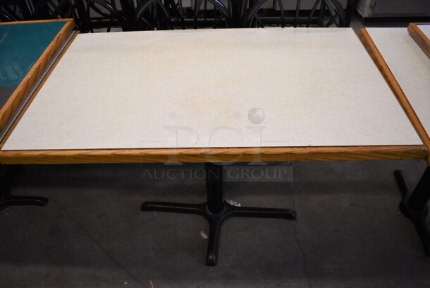2 Dining Height Table on Black Metal Table Base. Stock Picture - Cosmetic Condition May Vary. 45x28x30. 2 Times Your Bid!