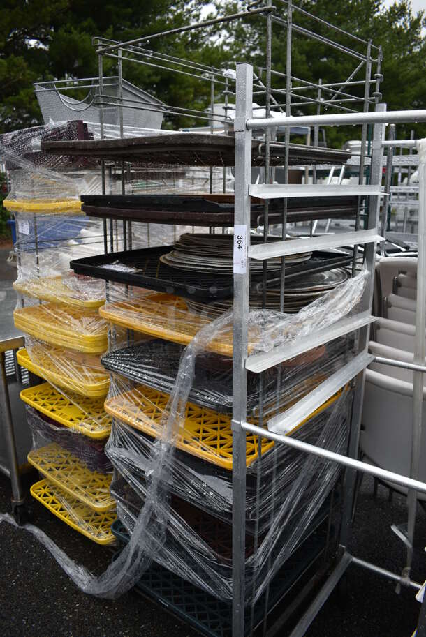 Metal Pan Rack w/ Poly Trays and Mesh Round Screens on Commercial Casters. 24x26x75 - Image 2 of 5