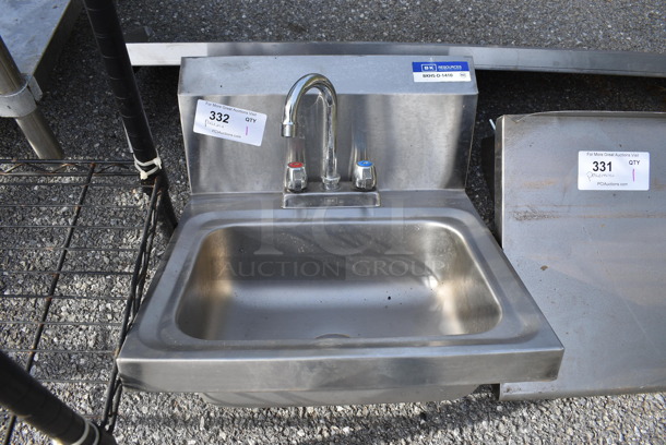Stainless Steel Commercial Single Bay Wall Mount Sink w/ Faucet and Handles. 17x17x17