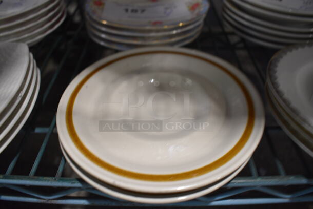 3 White Ceramic Saucers w/ Brown Line on Rim. 6x6x1. 3 Times Your Bid! - Image 1 of 3
