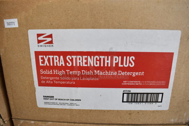 18 Boxes of 4 BRAND NEW Swisher Extra Strength Plus Solid High Temp Dish Machine Detergent. Total of 71 Containers. 6x6x8. 18 Times Your Bid! - Image 2 of 4
