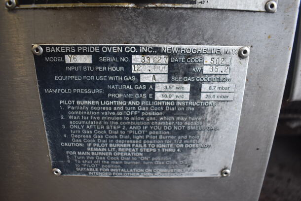 2 Bakers Pride Y600 Stainless Steel Commercial Natural Gas Powered Single Deck Pizza Ovens w/ Cooking Stones. 120,000 BTU. 78x43x67. 2 Times Your Bid! - Image 3 of 12