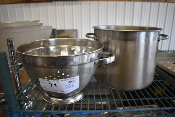 2 Various Metal Items; Colander and Stock Pot. 13x10x6.5, 12x10x8.5. 2 Times Your Bid! - Image 1 of 3
