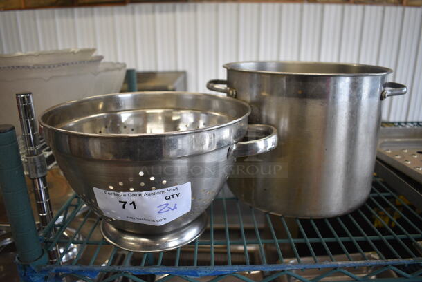 2 Various Metal Items; Colander and Stock Pot. 13x10x6.5, 12x10x8.5. 2 Times Your Bid!