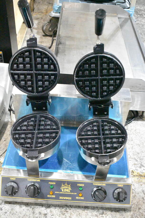 BRAND NEW SCRATCH AND DENT! 2023 Carnival King 382WBM26 Stainless Steel Non-Stick Double Belgian Waffle Maker with Timers. 120 Volts, 1 Phase. Tested and Working! - Image 6 of 8