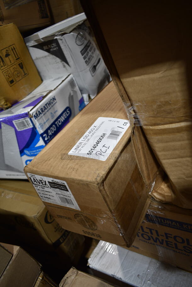 PALLET LOT of 20 BRAND NEW Boxes Including 2 Box 130D66UF Choice 6 1/2" x 6 1/4" Unprinted Plastic Deli Saddle Bag with Flip Top - 2000/Case, 500COLLAR Choice Printed Coffee Cup Sleeve, 795PTOWHT4 Choice 7 7/8 x 5 1/2" x 3 1/2" White Microwavable Folded Paper #4 Take-Out Container - 160/Case, 500CC9 Choice 9 oz. Clear PET Customizable Plastic Squat Cold Cup - 1000/Case, 127RD16BULK Choice 16 oz. Customizable Microwavable Translucent Round Deli Container - 500/Case, 2 Box 612W65 Choice Insulated Foil Sandwich Wrap Sheets 14" x 16" - 1000/Case, 600UT2472S Regency Adjustable Stainless Steel Work Table Undershelf for 24" x 72" Tables - 18 Gauge, 129MCS28B Choice 28 oz. Black Rectangular Microwavable Heavy Weight Container with Lid 8 3/4" x 6 1/4" x 1 3/4" - 150/Case, 5014046XXH Lavex Pro 45 Gallon 3 Mil 40" x 46" Low Density Heavy-Duty Industrial Contractor Black Trash Bag / Can Liner - 50/Case, 500MFTN Lavex Natural Brown Kraft M-Fold (Multifold) Towel - 4000/Case, 654358115 Boska Friends 16 1/2" Extra-Large Round Beech Wood Serving Board with Handle, 2 Count Donut Boxes, 5008W Choice 8 oz. Tall White Poly Paper Hot Cup - 1000/Case, 622KPT400 Regency 400 lb. Keg and Pail Truck KPT-400, 215PCGDCAP CaterGator Rotomolded Extreme Outdoor Cooler / Ice Chest Drain Cap, AP241029 All Points 24-1029 10 1/2" Cast Iron Front Top Range Burner, 612FL4OZCO Choice 4 oz. Round Foil Ramekin Cup with Board Lid - 500/Case, Axe Handle. 20 Times Your Bid! - Image 6 of 12