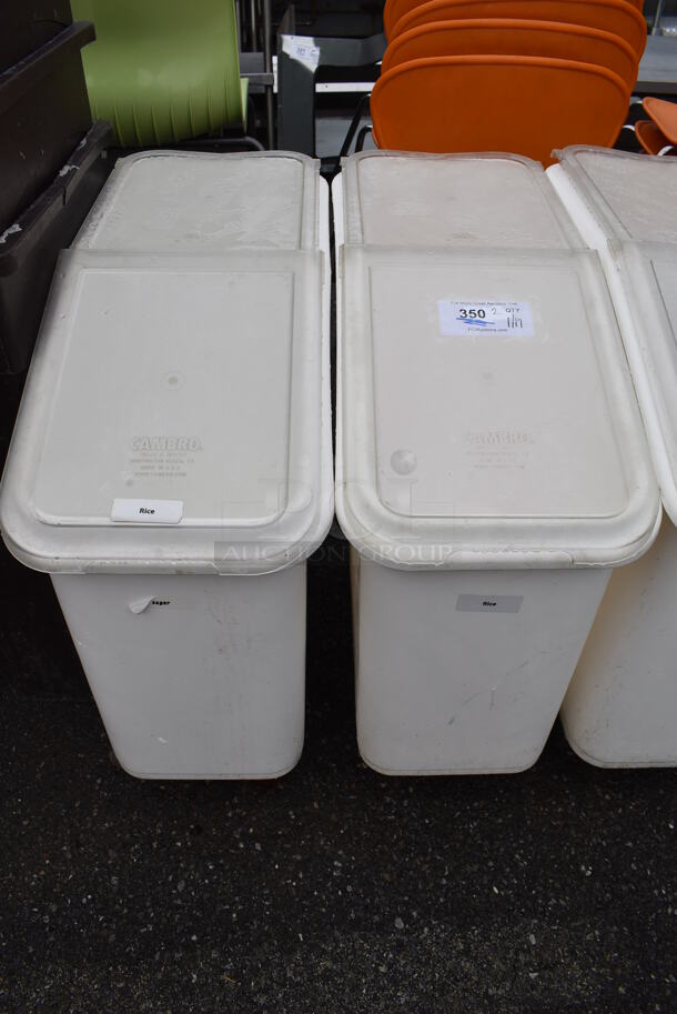 2 Cambro White Poly Ingredient Bins w/ Clear Lid on Commercial Casters. 13x30x30. 2 Times Your Bid!
