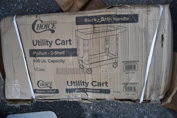 BRAND NEW SCRATCH AND DENT! Choice 475UCSM2BHCH Medium Black 2-Shelf Utility Cart - 34 1/2" x 16 1/2" x 32 1/2" - Image 2 of 3