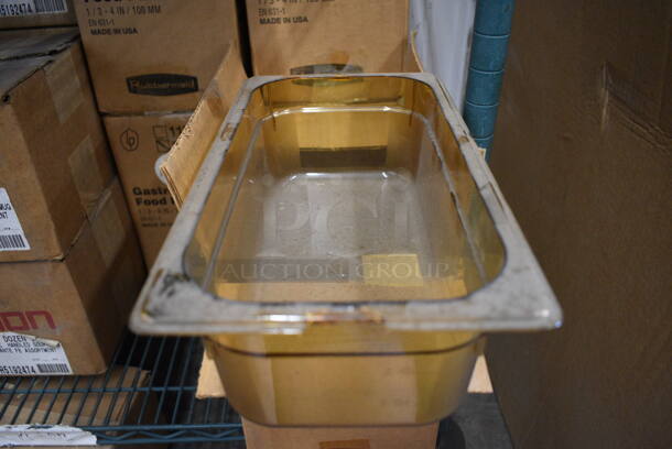 ALL ONE MONEY! Lot of 29 BRAND NEW IN BOX! Cambro Amber Colored 1/3 Size Drop In Bins. 1/3x4
