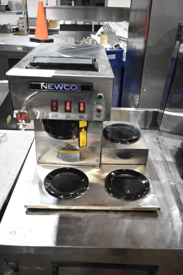 Newco NKLP3AF Stainless Steel Commercial 3 Burner Coffee Machine w/ Hot Water Dispenser and Poly Brew Basket. 120 Volts, 1 Phase.  - Image 1 of 9