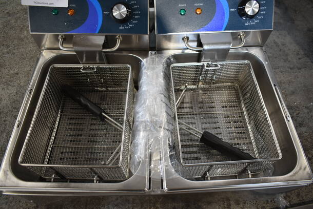 BRAND NEW SCRATCH AND DENT! 2023 Hoocoo FRY-20L Stainless Steel Commercial Countertop Electric Powered 2 Bay Fryer w/ 2 Lids and 2 Dry Baskets. 120 Volts, 1 Phase. - Image 7 of 9